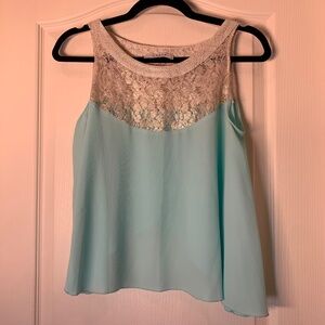 Axara Paris Made in France Bi-Material Lace Camisole – Size 38 - Soft Turquoise